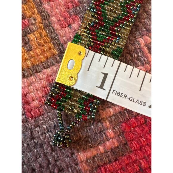 Multicolor Wide Seedbead Braceled Green Red Gold - Picture 7 of 7